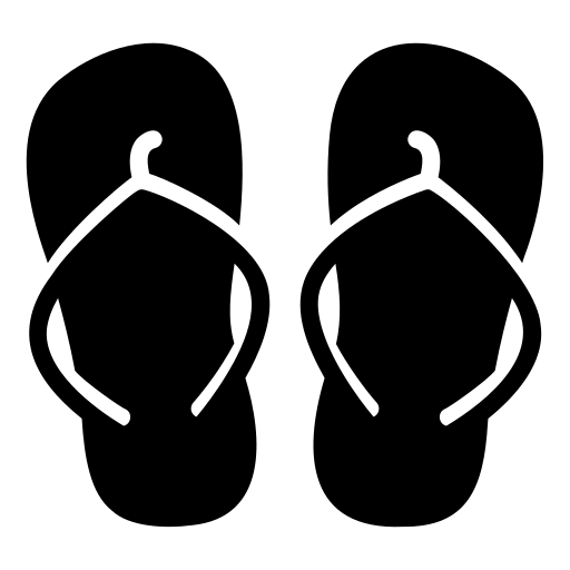 Black silhouette illustration of a pair of flip-flop sandals viewed from above, with visible straps and footbeds.